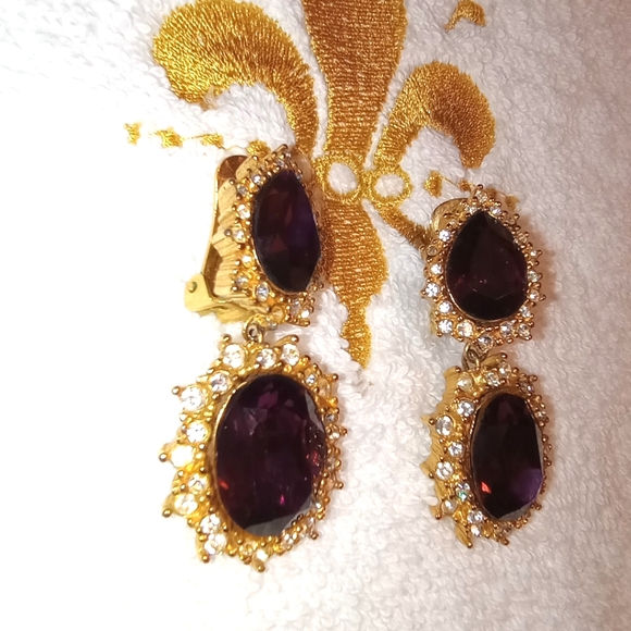 Vintage Christian Dior Henkel & Grosse Gold Plated Long Purple Crystal E… - Picture 3 of 7
